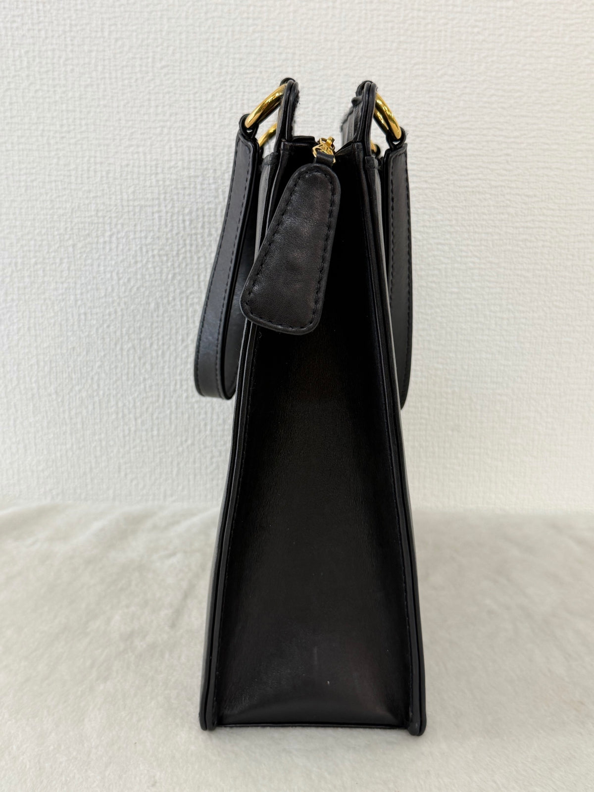 CHANEL Black Leather Square Tote Bag with Embossed Logo
