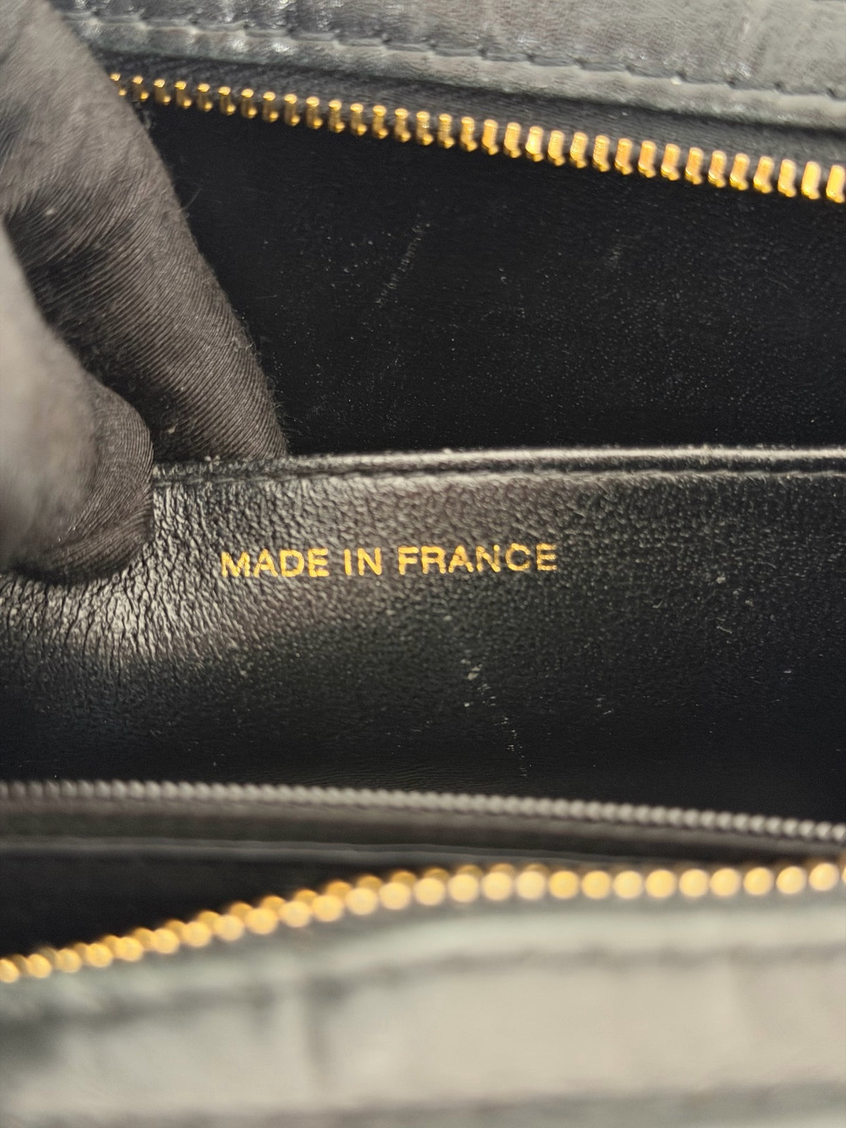 CHANEL Black Leather Square Tote Bag with Embossed Logo