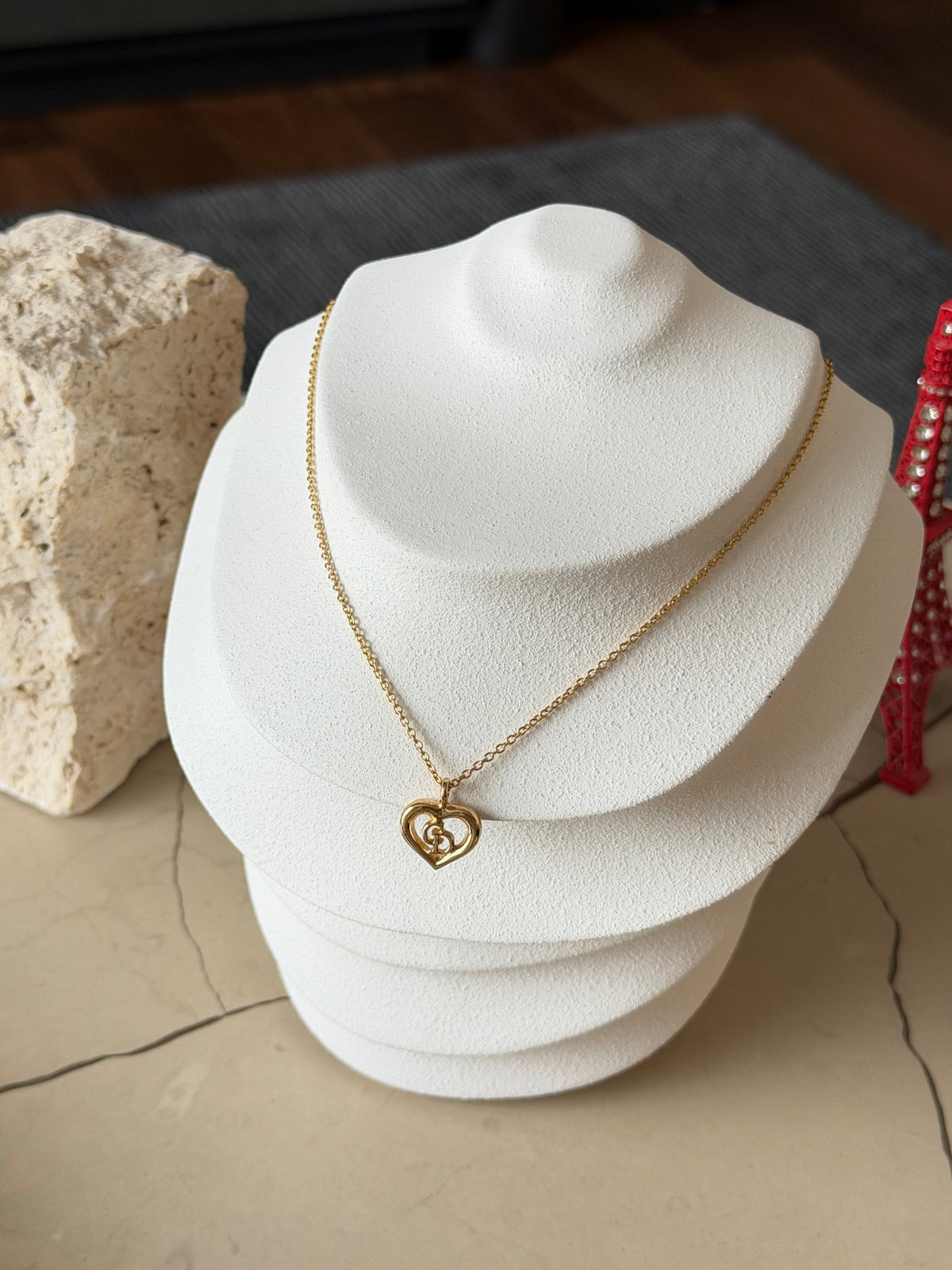 Christian Dior Gold-Plated CD Logo Open Heart Pendant Necklace