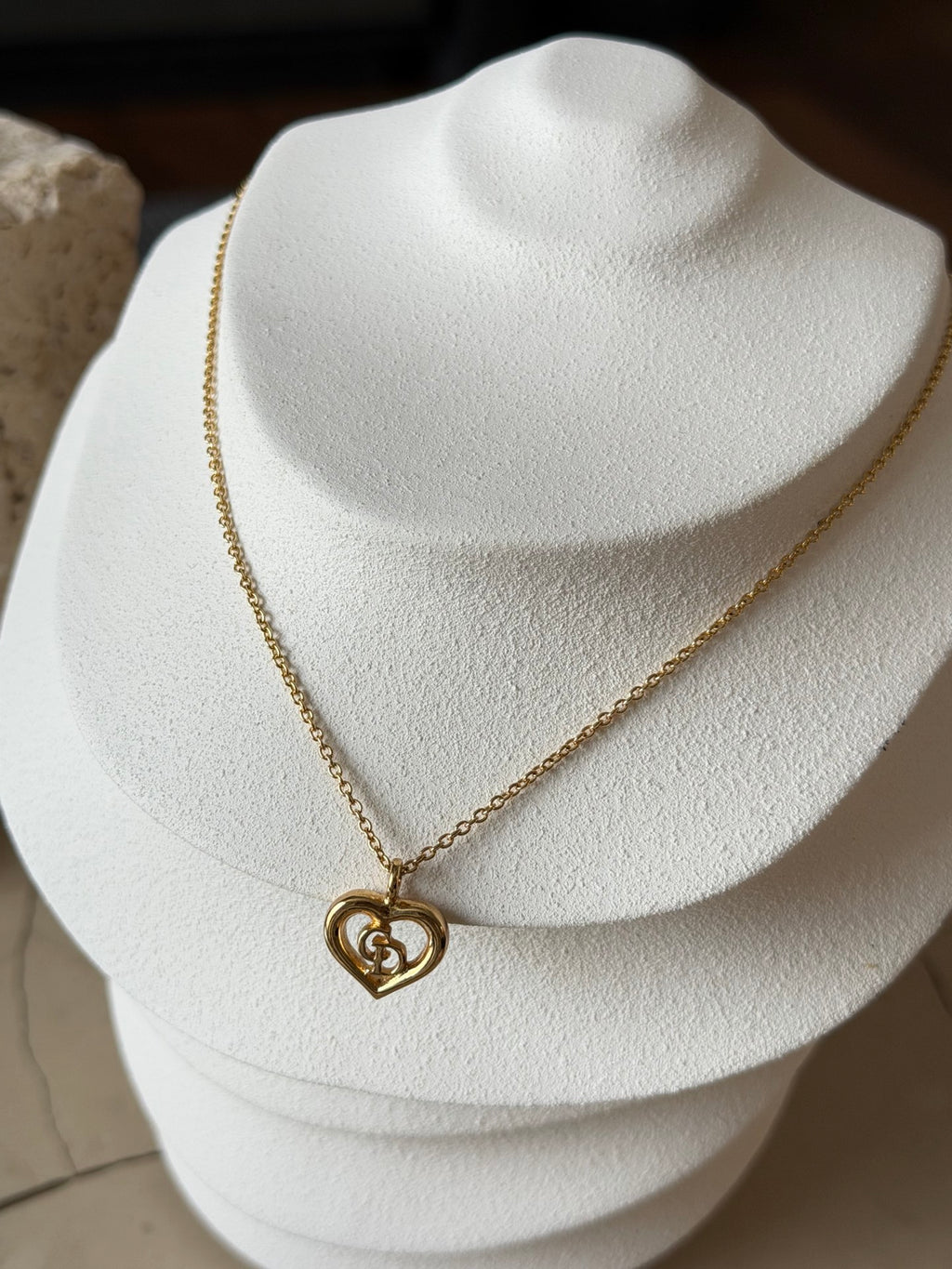 Christian Dior Gold-Plated CD Logo Open Heart Pendant Necklace