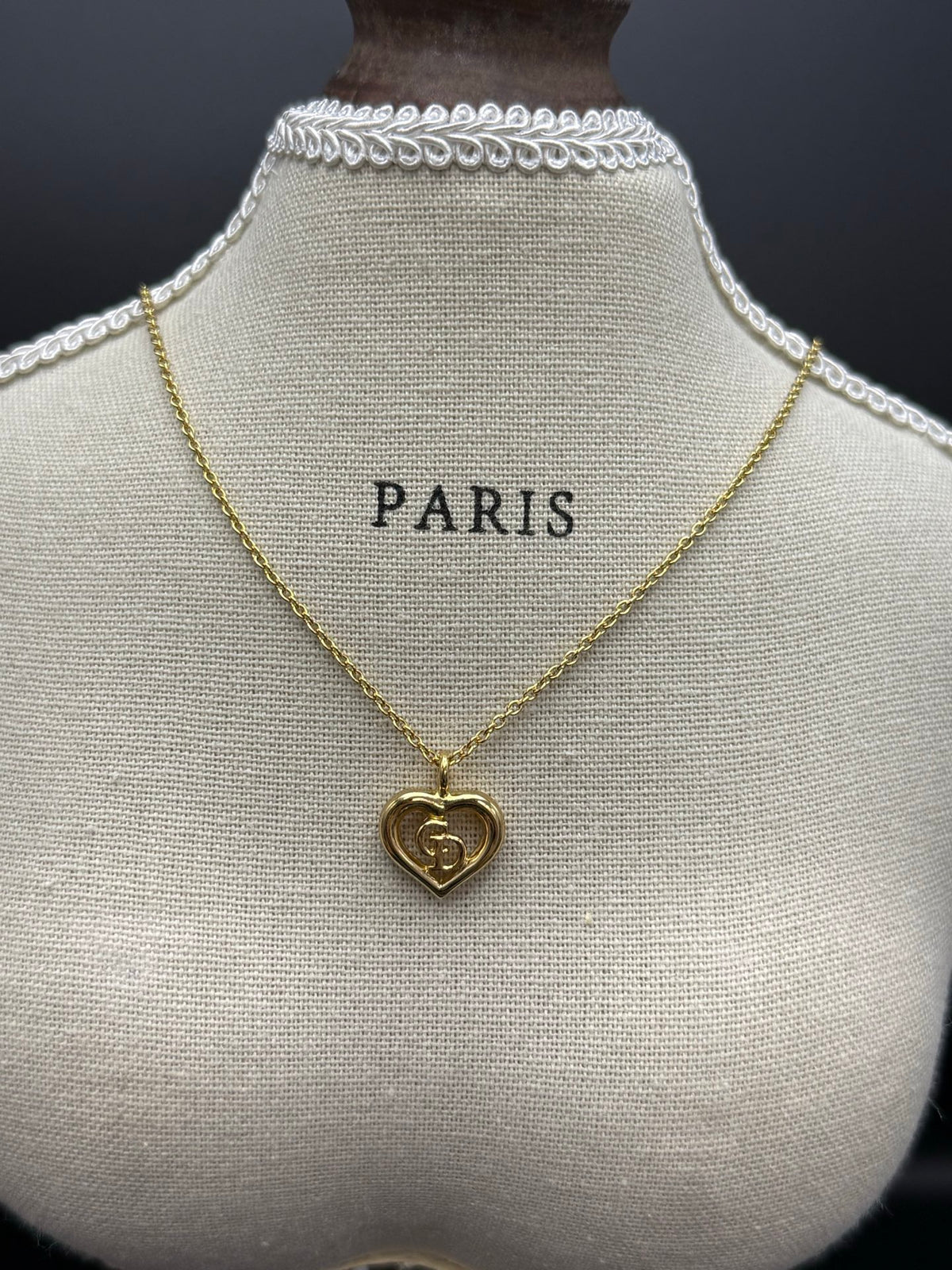 Christian Dior Gold-Plated CD Logo Open Heart Pendant Necklace