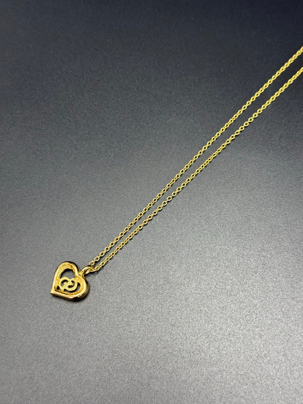Christian Dior Gold-Plated CD Logo Open Heart Pendant Necklace