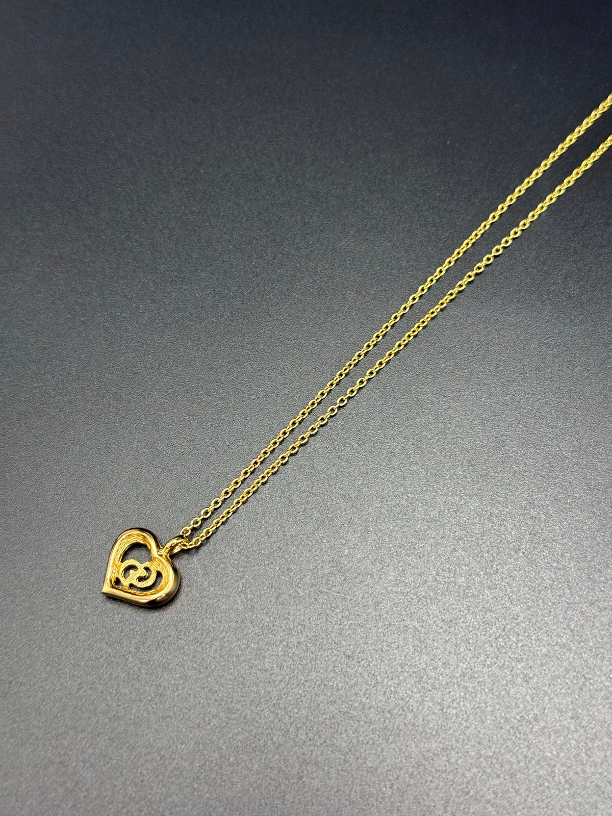Christian Dior Gold-Plated CD Logo Open Heart Pendant Necklace