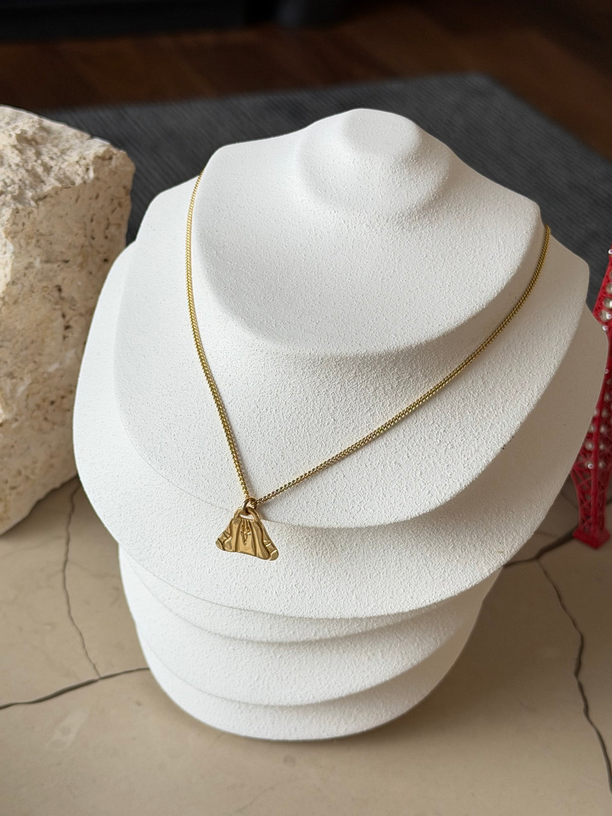 Christian Dior Gold-Plated Pleated Fan Motif Pendant Necklace