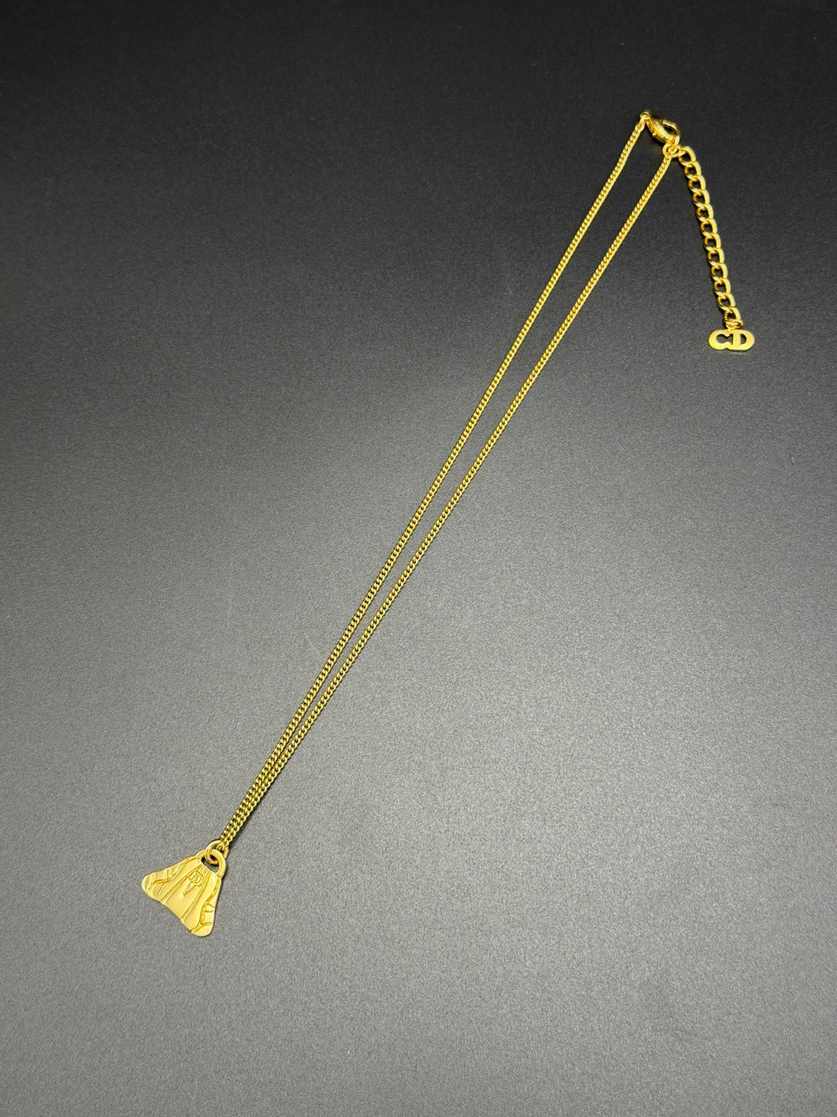 Christian Dior Gold-Plated Pleated Fan Motif Pendant Necklace