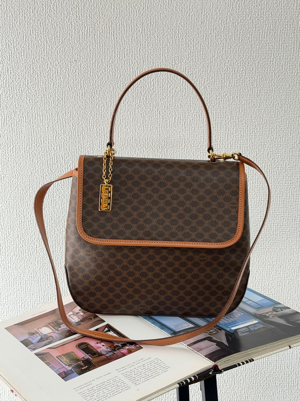 CELINE Macadam Flap Top Handle Bag 2WAY Shoulder Bag with Logo Charm