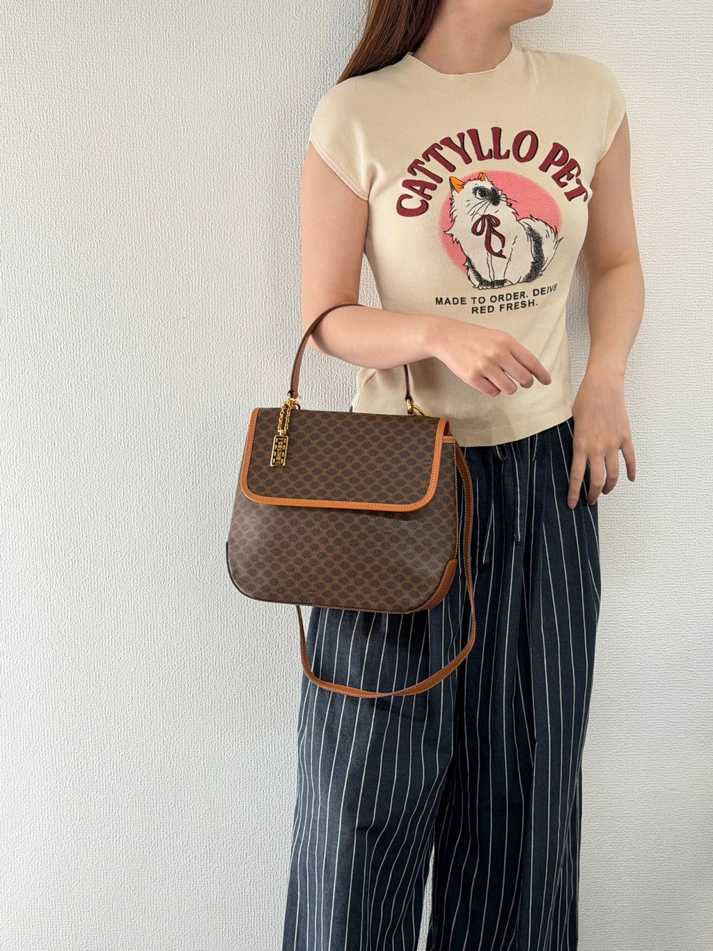 CELINE Macadam Flap Top Handle Bag 2WAY Shoulder Bag with Logo Charm
