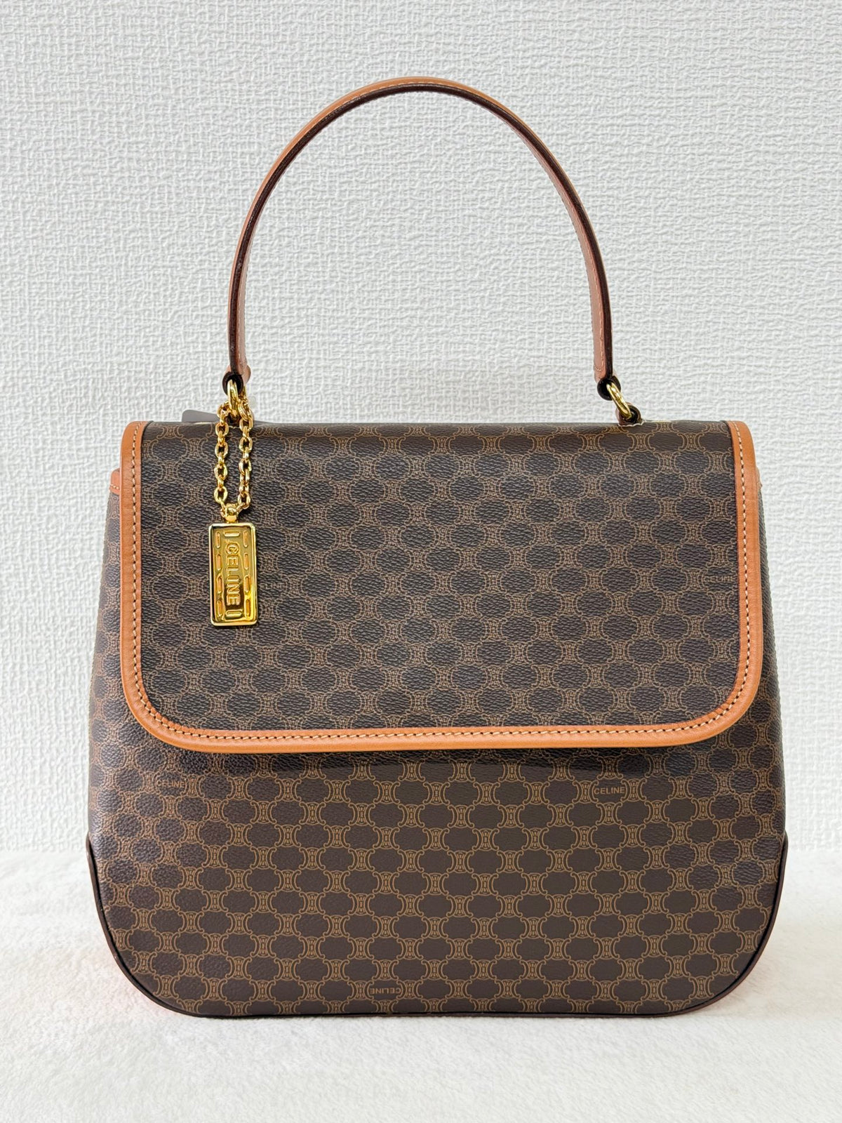 CELINE Macadam Flap Top Handle Bag 2WAY Shoulder Bag with Logo Charm