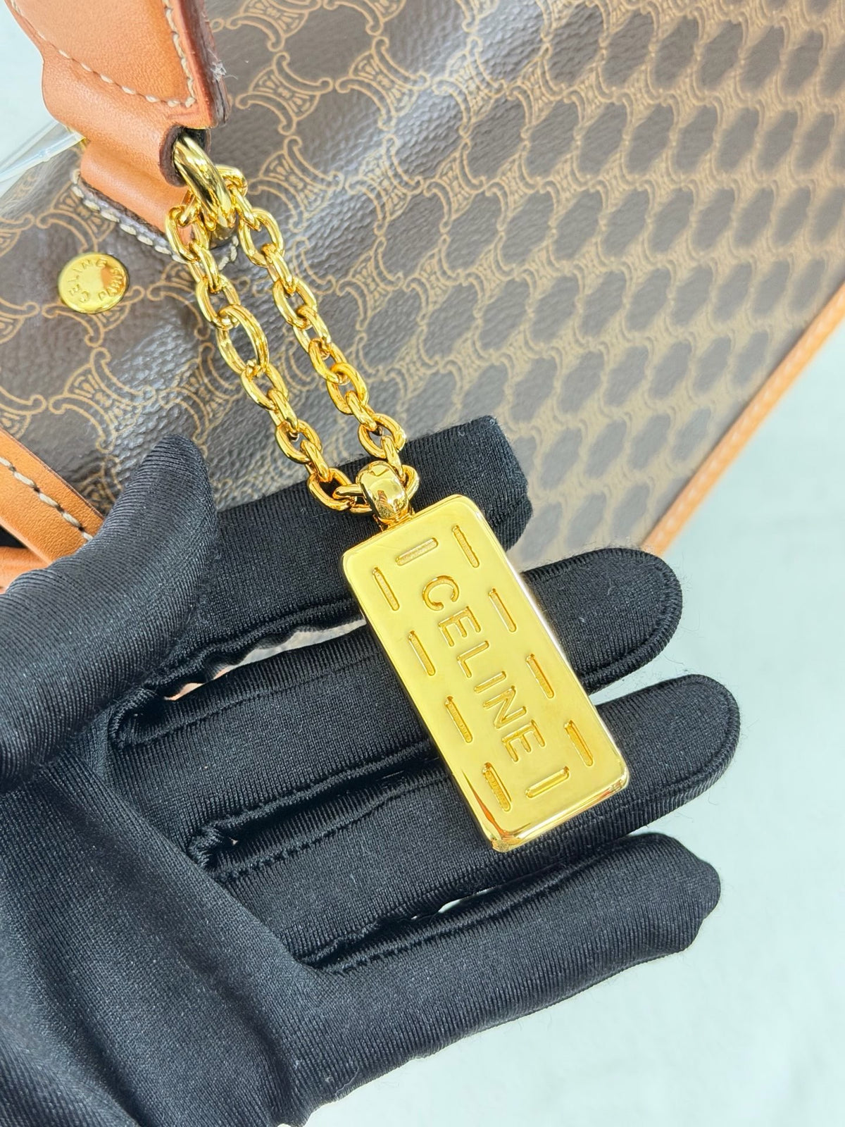 CELINE Macadam Flap Top Handle Bag 2WAY Shoulder Bag with Logo Charm