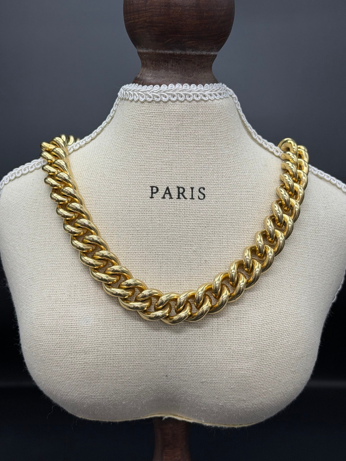 Christian Dior Chunky Gold-Tone Curb Chain Choker Necklace Thick Link