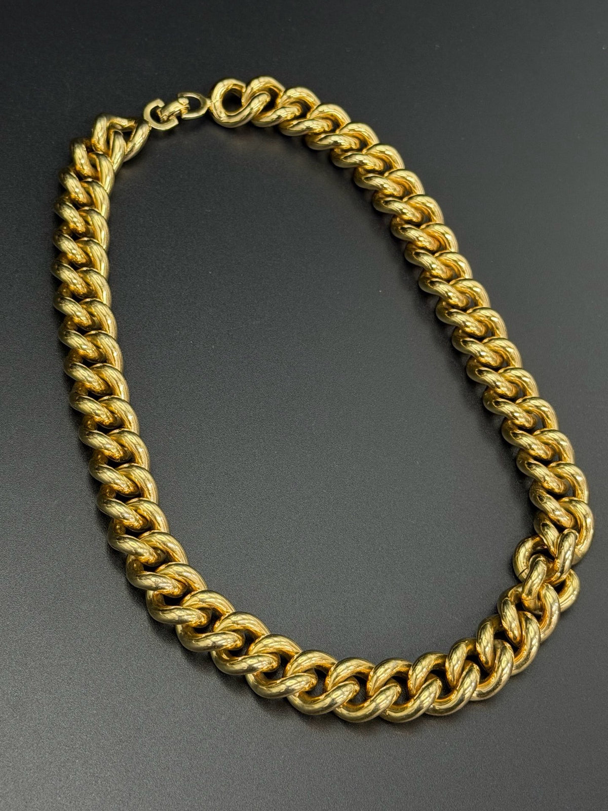 Christian Dior Chunky Gold-Tone Curb Chain Choker Necklace Thick Link