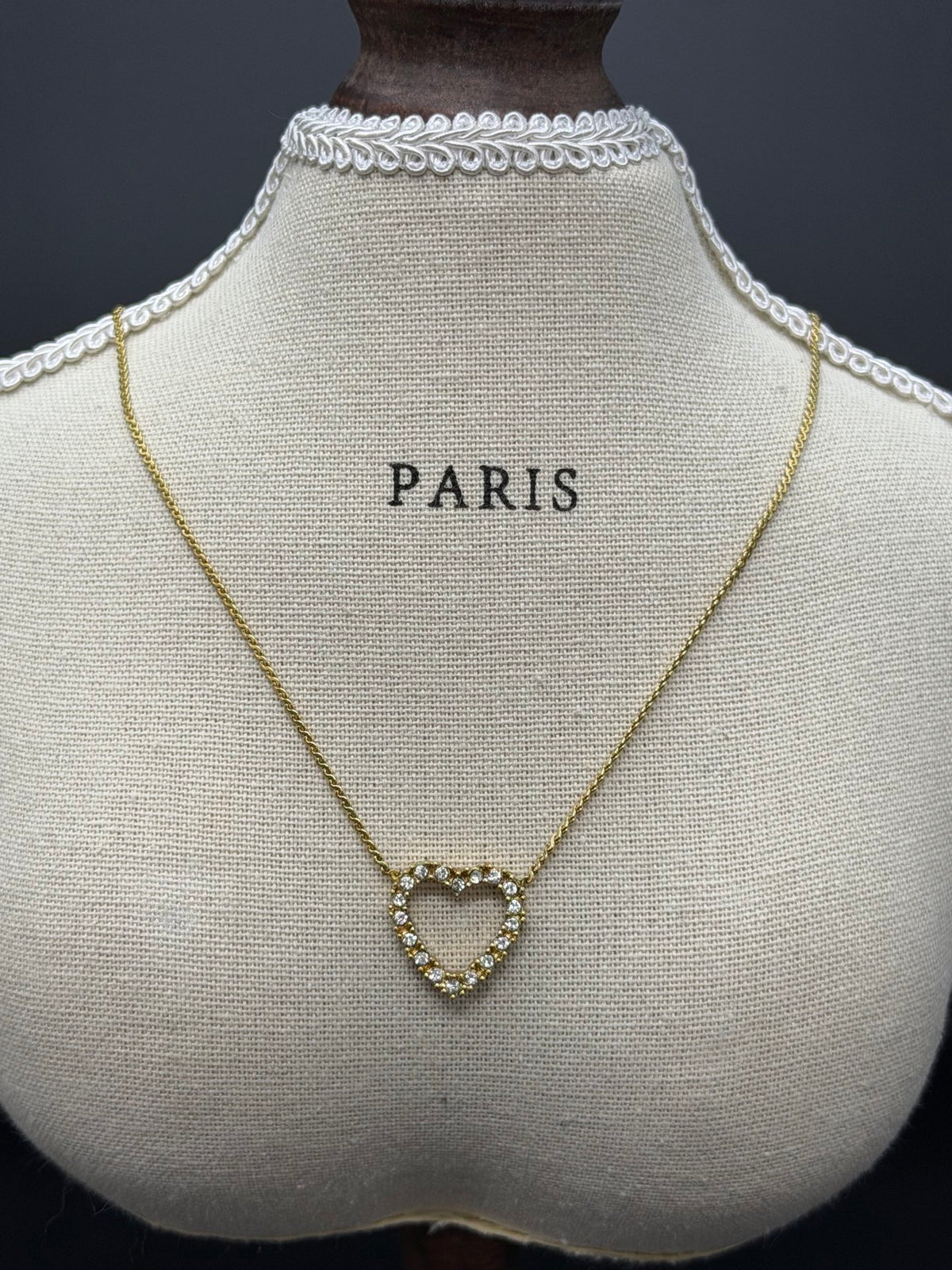 Christian Dior Rhinestone Open Heart Pendant Necklace Gold-Plated