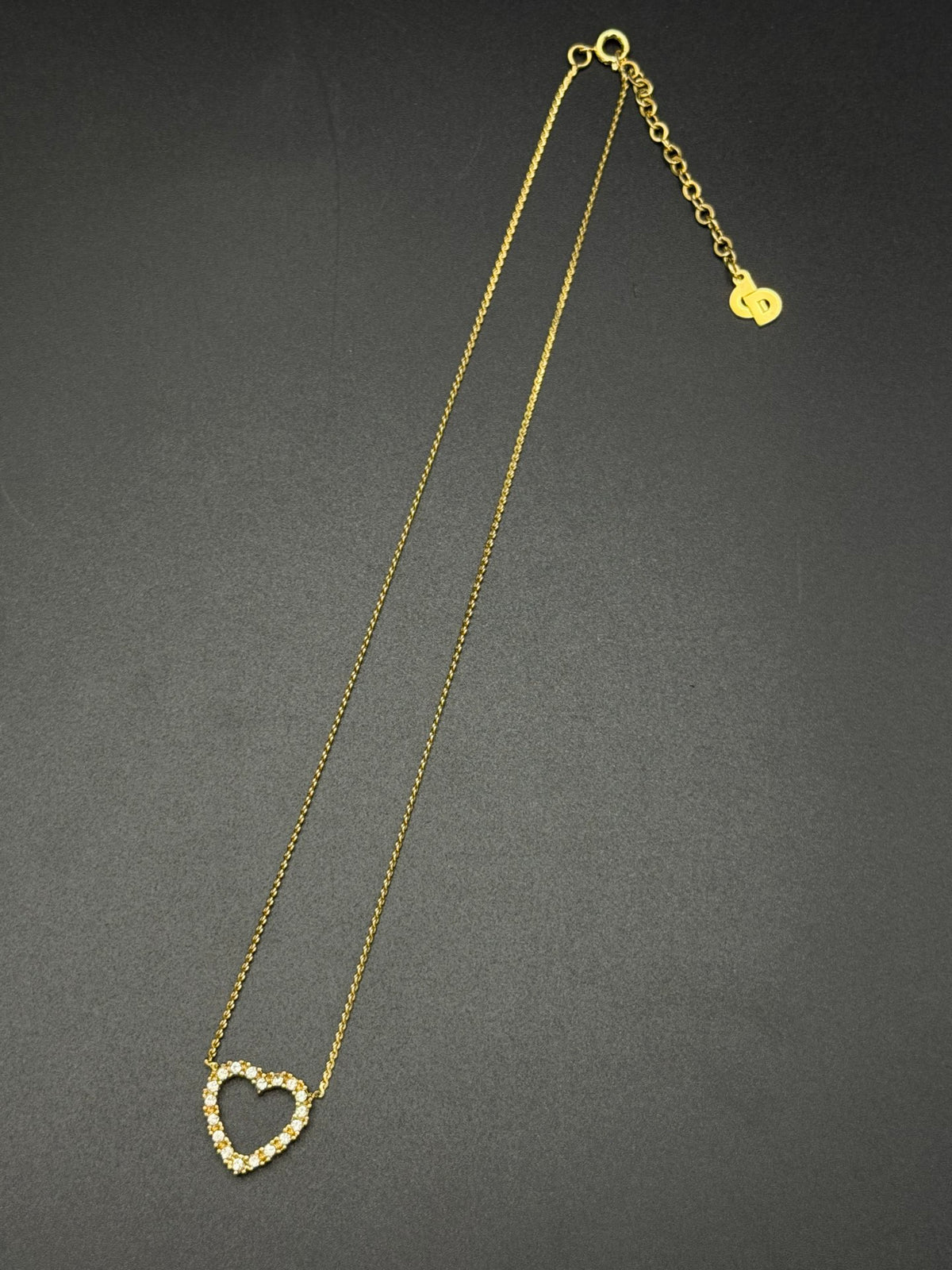 Christian Dior Rhinestone Open Heart Pendant Necklace Gold-Plated