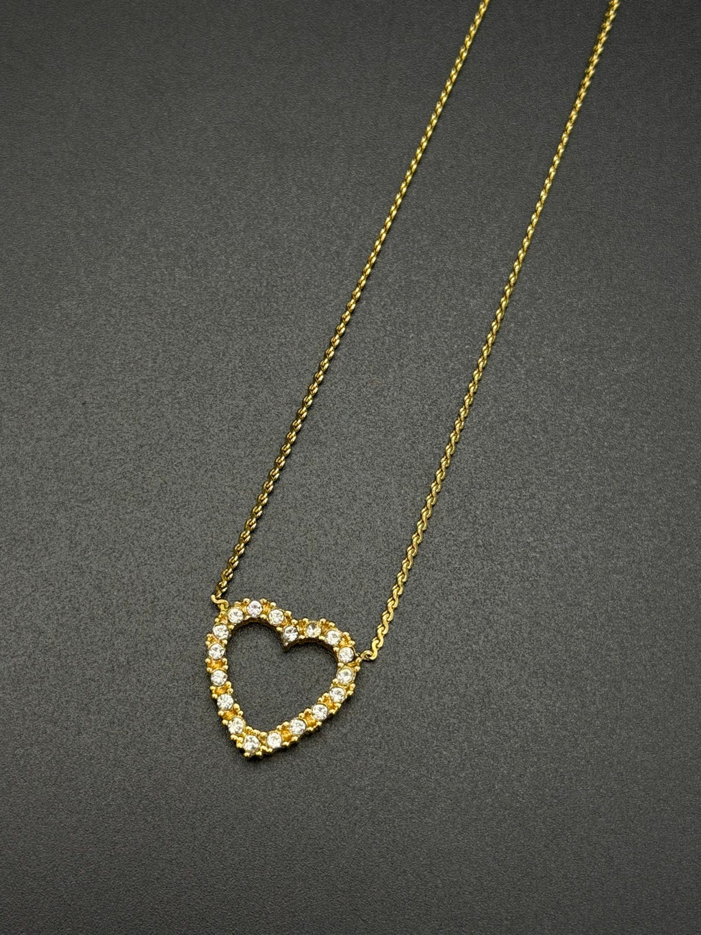 Christian Dior Rhinestone Open Heart Pendant Necklace Gold-Plated