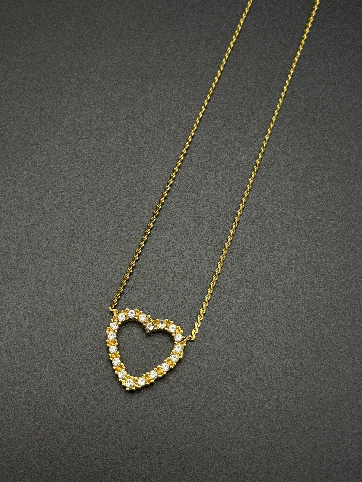 Christian Dior Rhinestone Open Heart Pendant Necklace Gold-Plated