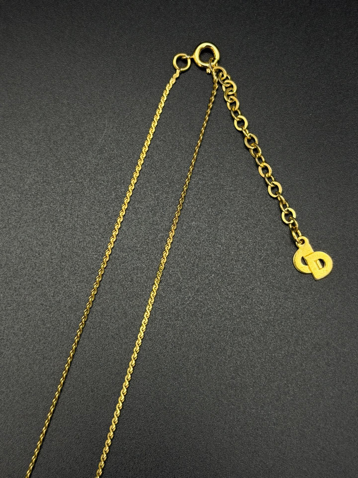 Christian Dior Rhinestone Open Heart Pendant Necklace Gold-Plated