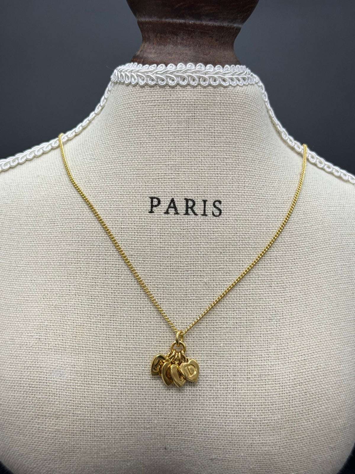 Christian Dior DIOR Letter Multi Heart Charm Pendant Necklace Gold-Tone