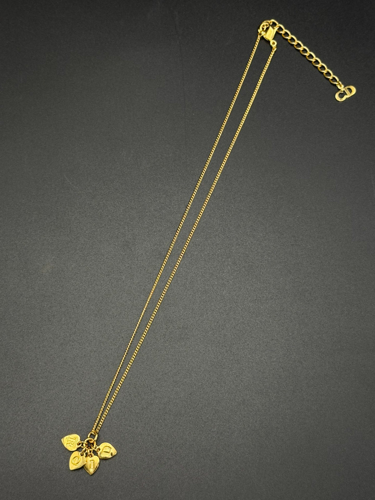Christian Dior DIOR Letter Multi Heart Charm Pendant Necklace Gold-Tone