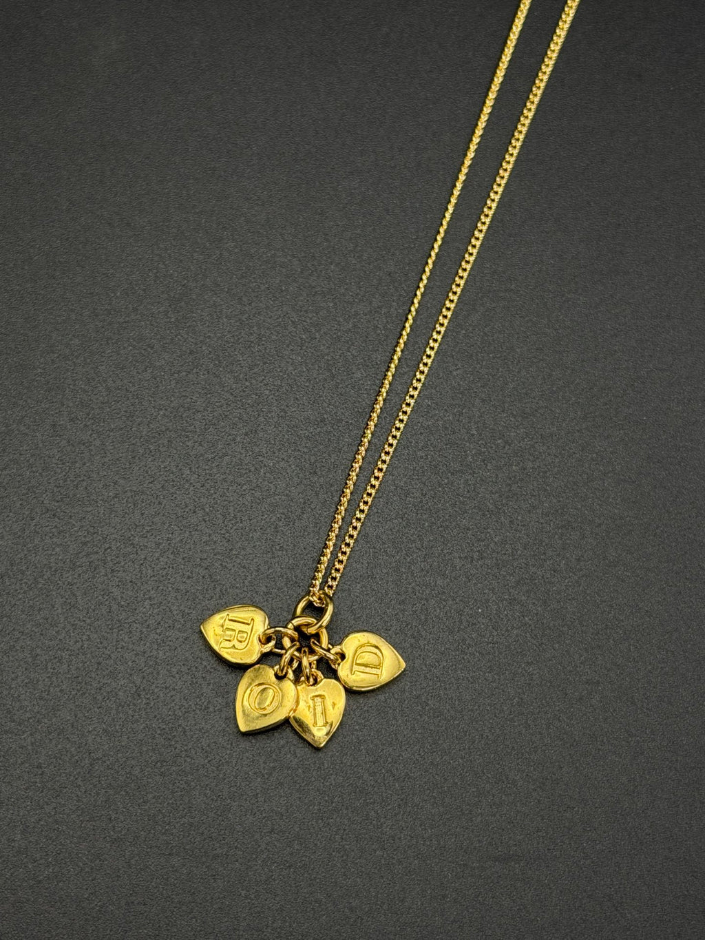 Christian Dior DIOR Letter Multi Heart Charm Pendant Necklace Gold-Tone