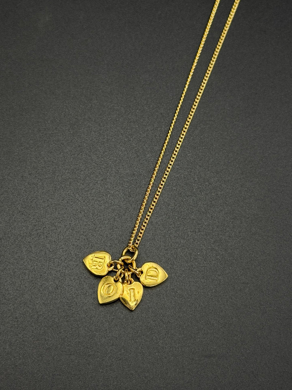 Christian Dior DIOR Letter Multi Heart Charm Pendant Necklace Gold-Tone
