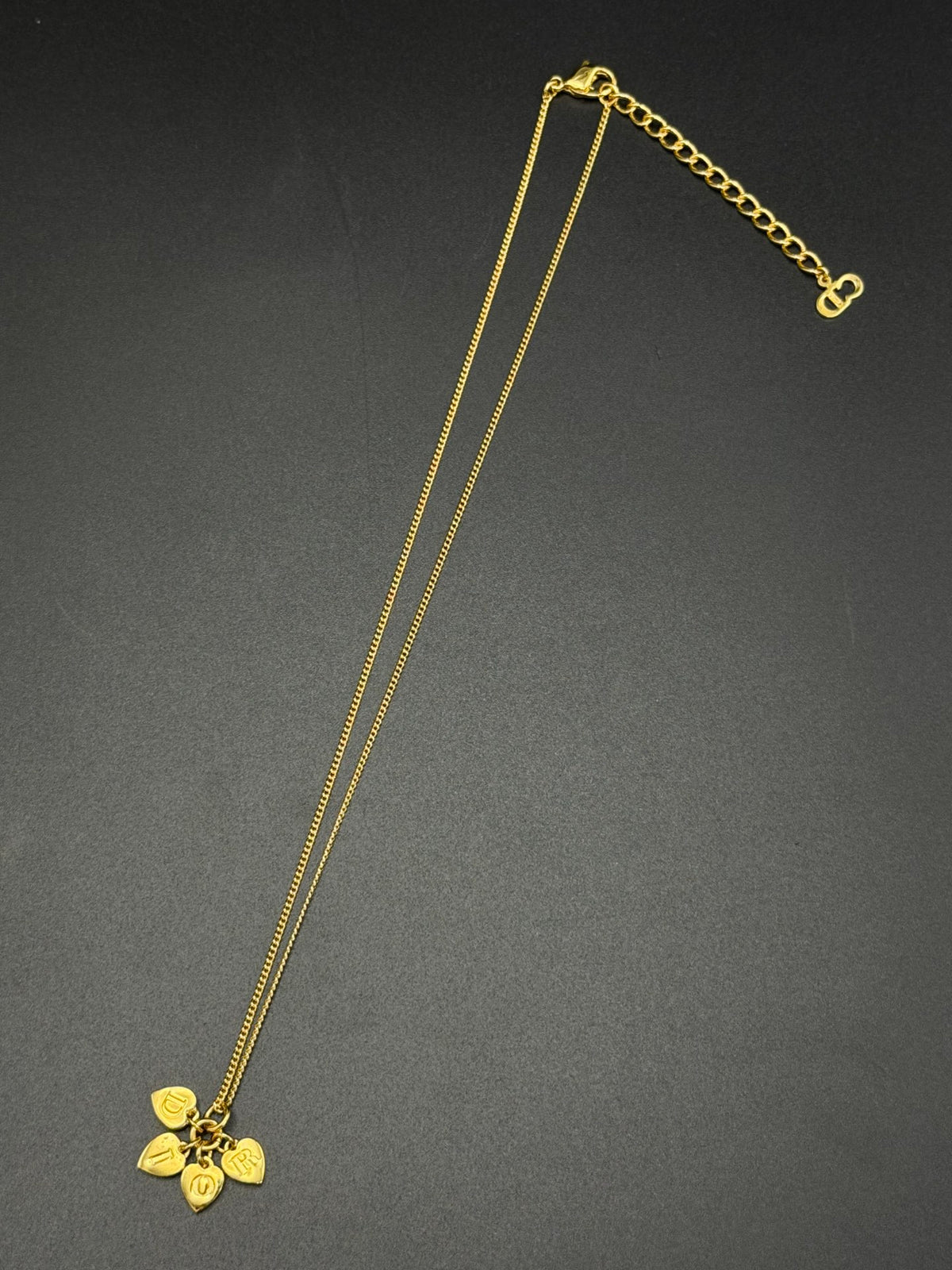 Christian Dior DIOR Letter Multi Heart Charm Pendant Necklace Gold-Tone