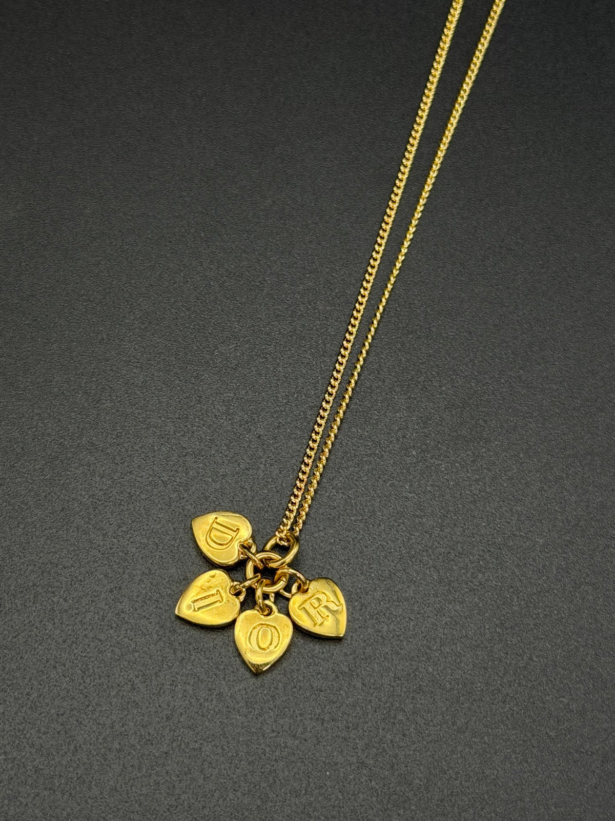 Christian Dior DIOR Letter Multi Heart Charm Pendant Necklace Gold-Tone