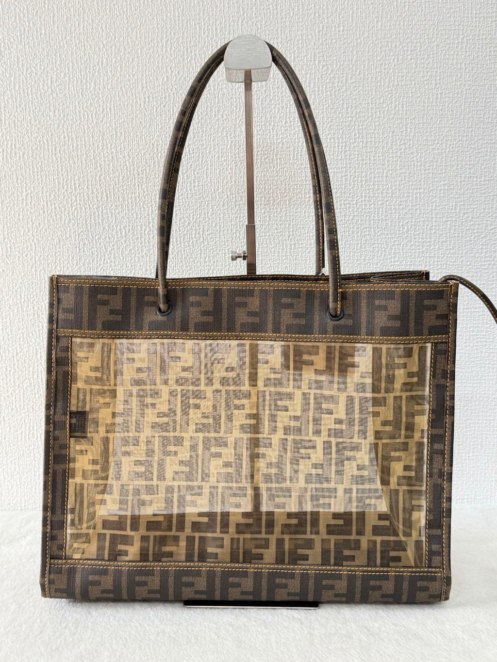 FENDI Zucca Pattern Mesh Square Tote Bag with Matching Pouch