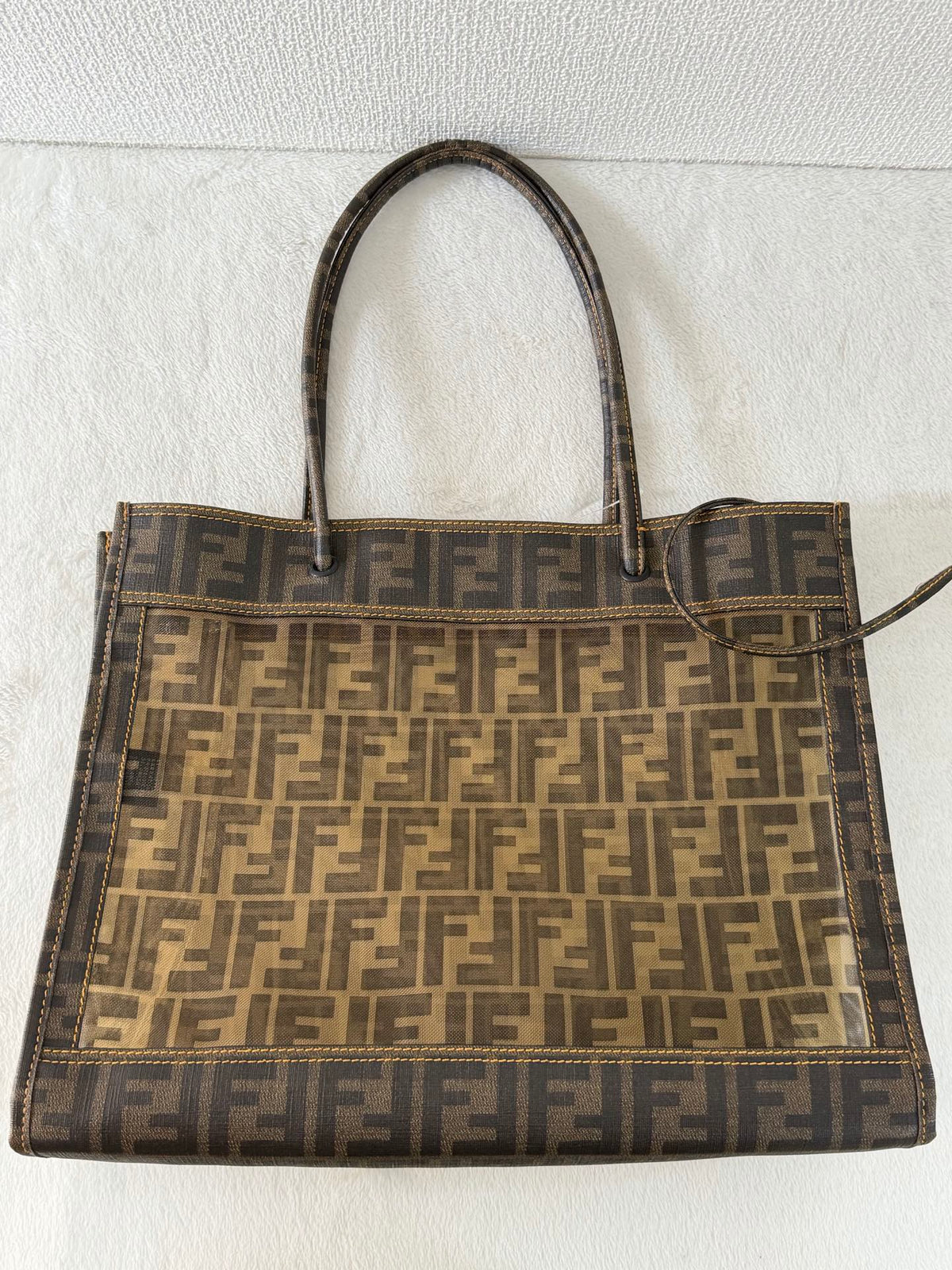 FENDI Zucca Pattern Mesh Square Tote Bag with Matching Pouch