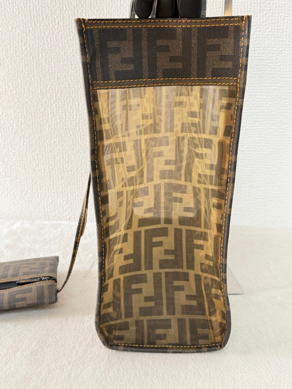 FENDI Zucca Pattern Mesh Square Tote Bag with Matching Pouch