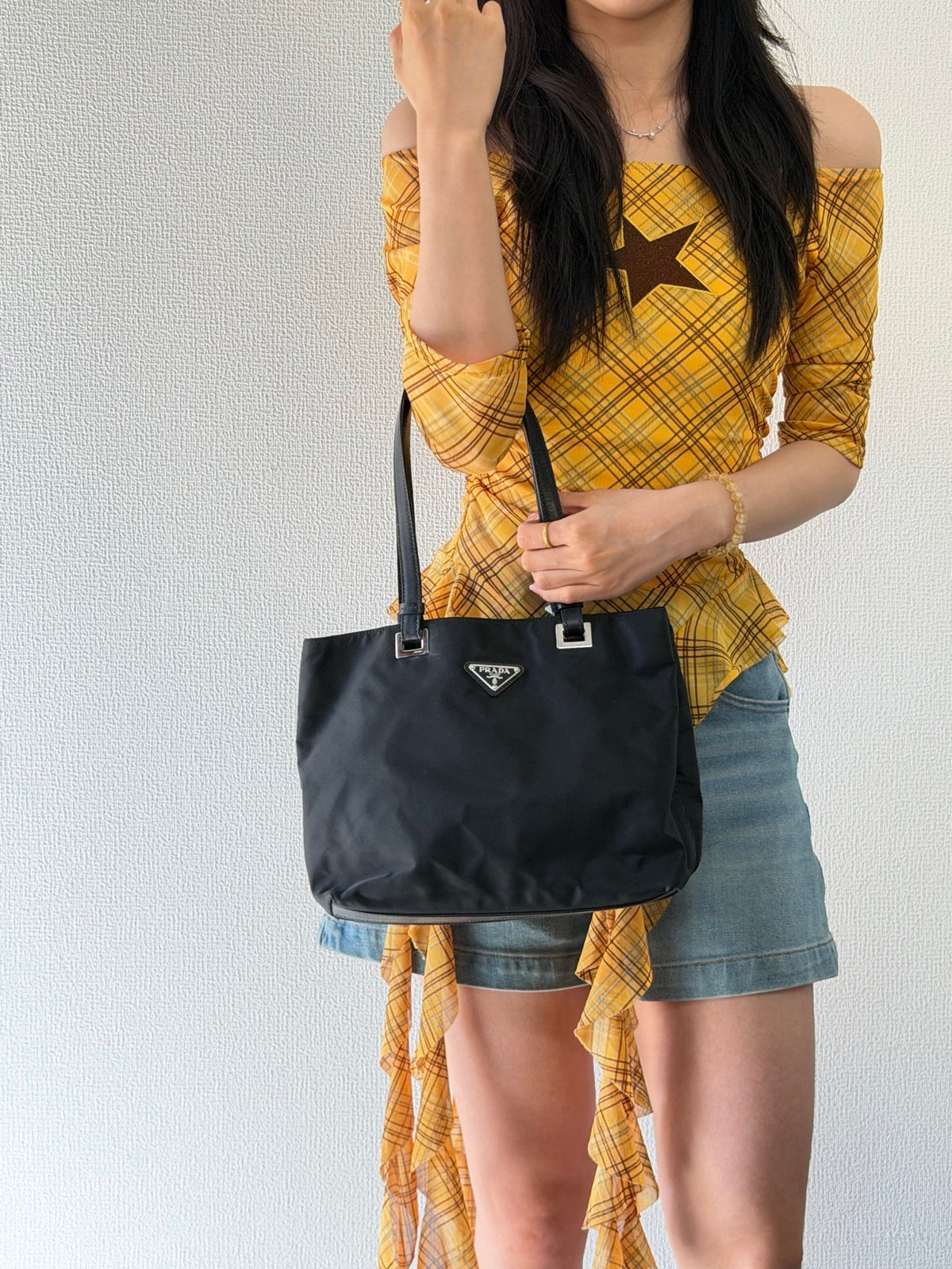PRADA Tessuto Nylon Square Tote Bag Black with Authenticity Card