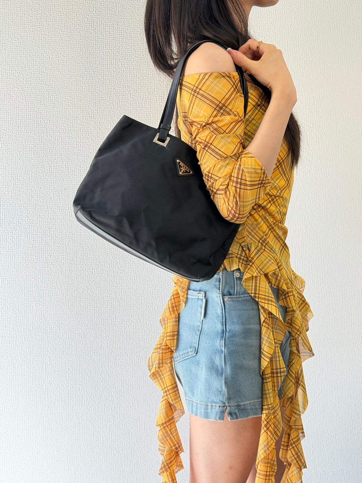 PRADA Tessuto Nylon Square Tote Bag Black with Authenticity Card