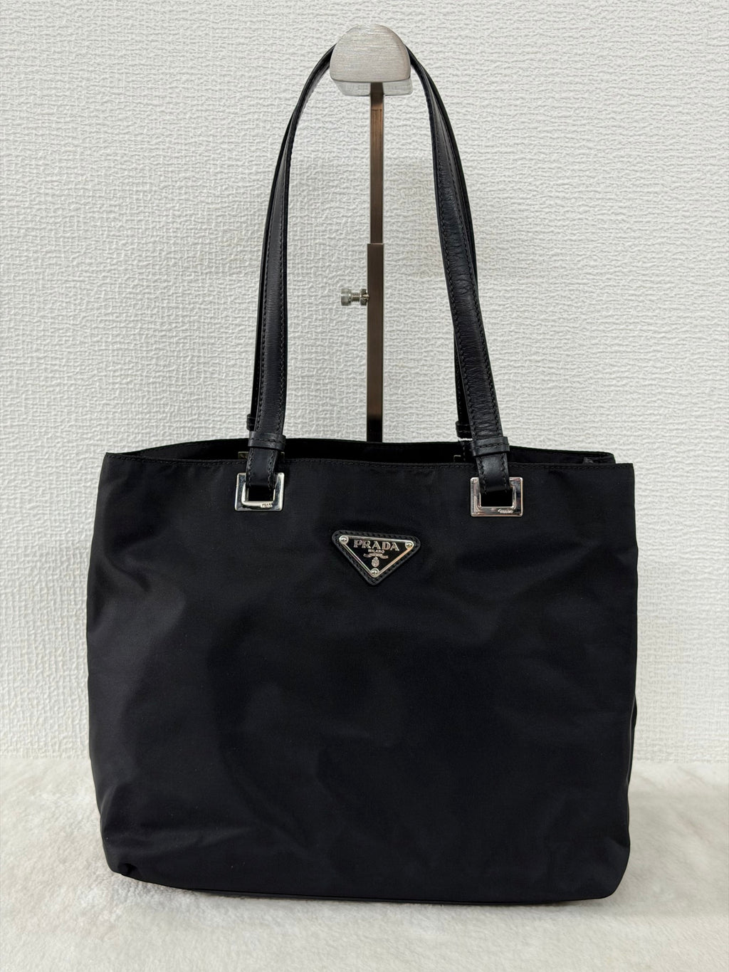 PRADA Tessuto Nylon Square Tote Bag Black with Authenticity Card