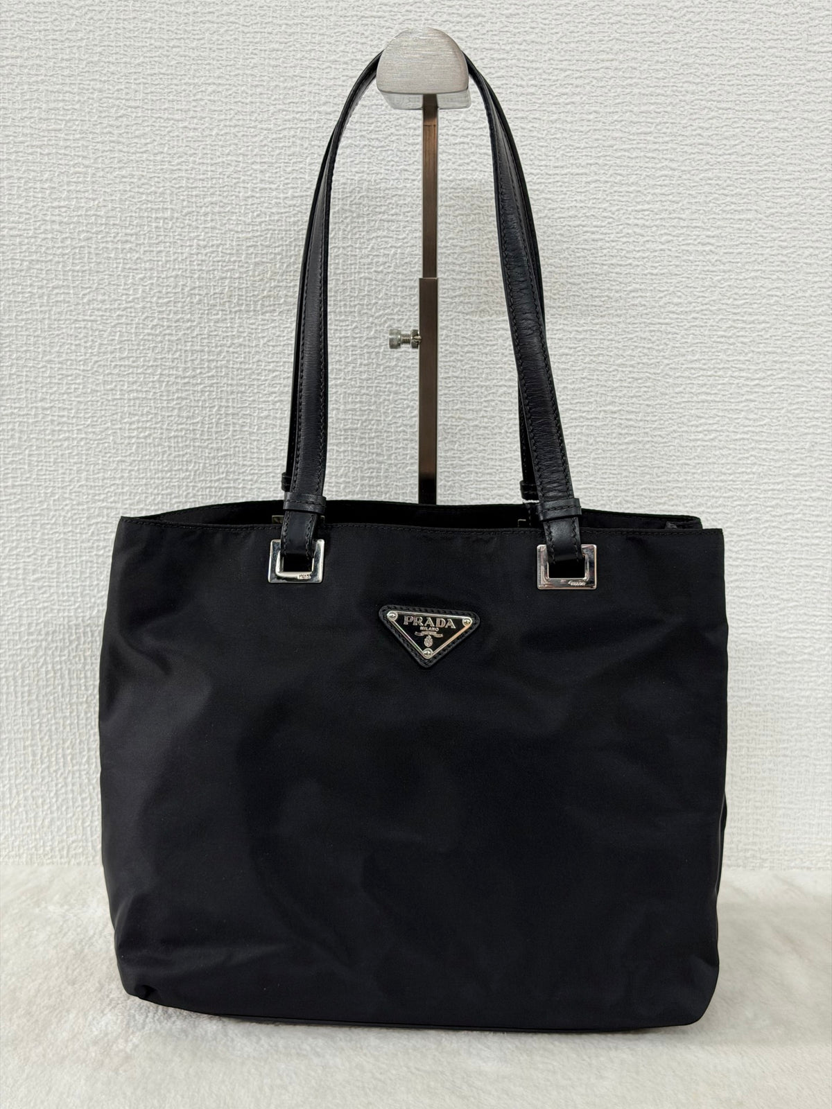 PRADA Tessuto Nylon Square Tote Bag Black with Authenticity Card