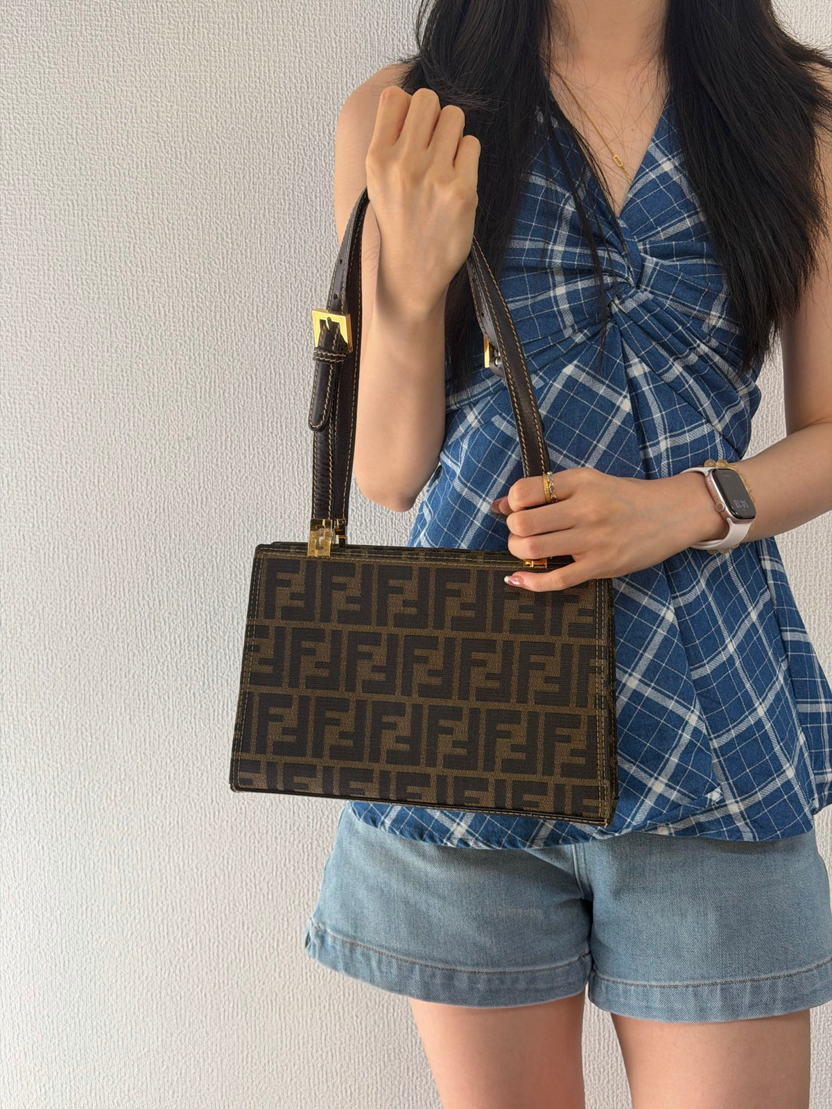Fendi Vintage Zucca Canvas Leather Shoulderbag
