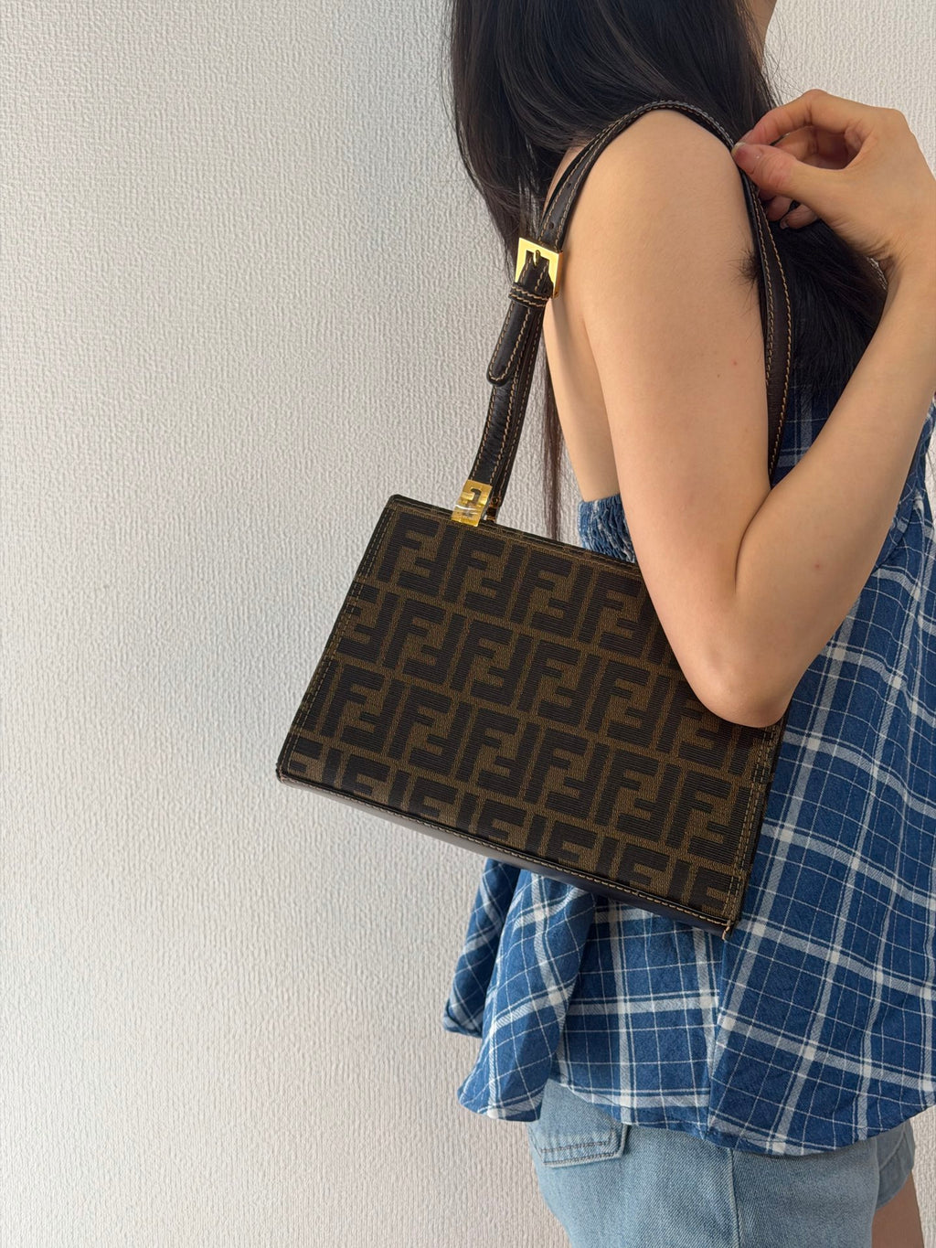 Fendi Vintage Zucca Canvas Leather Shoulderbag