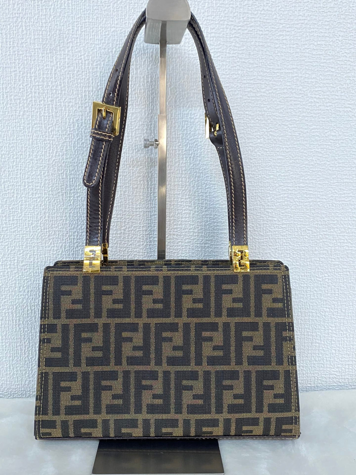 Fendi Vintage Zucca Canvas Leather Shoulderbag