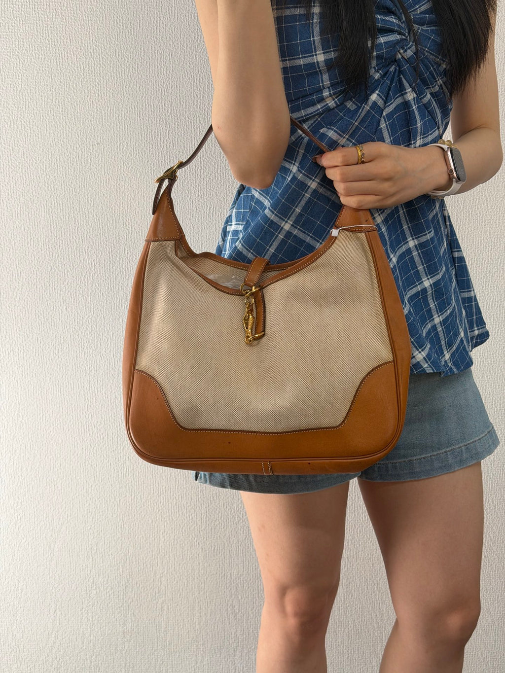 Hermès Vintage Toile Canvas Leather Tsako Shoulder Bag