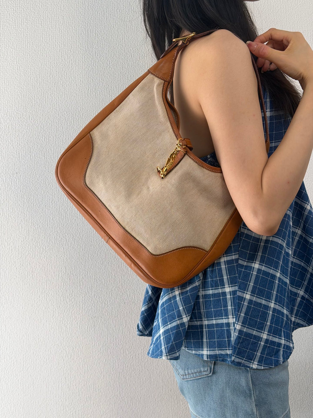 Hermès Vintage Toile Canvas Leather Tsako Shoulder Bag