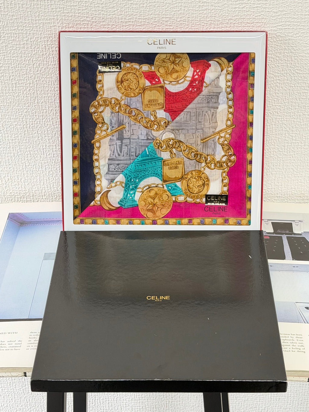 Celine Paris Landmarks & Golden Chain Silk Scarf