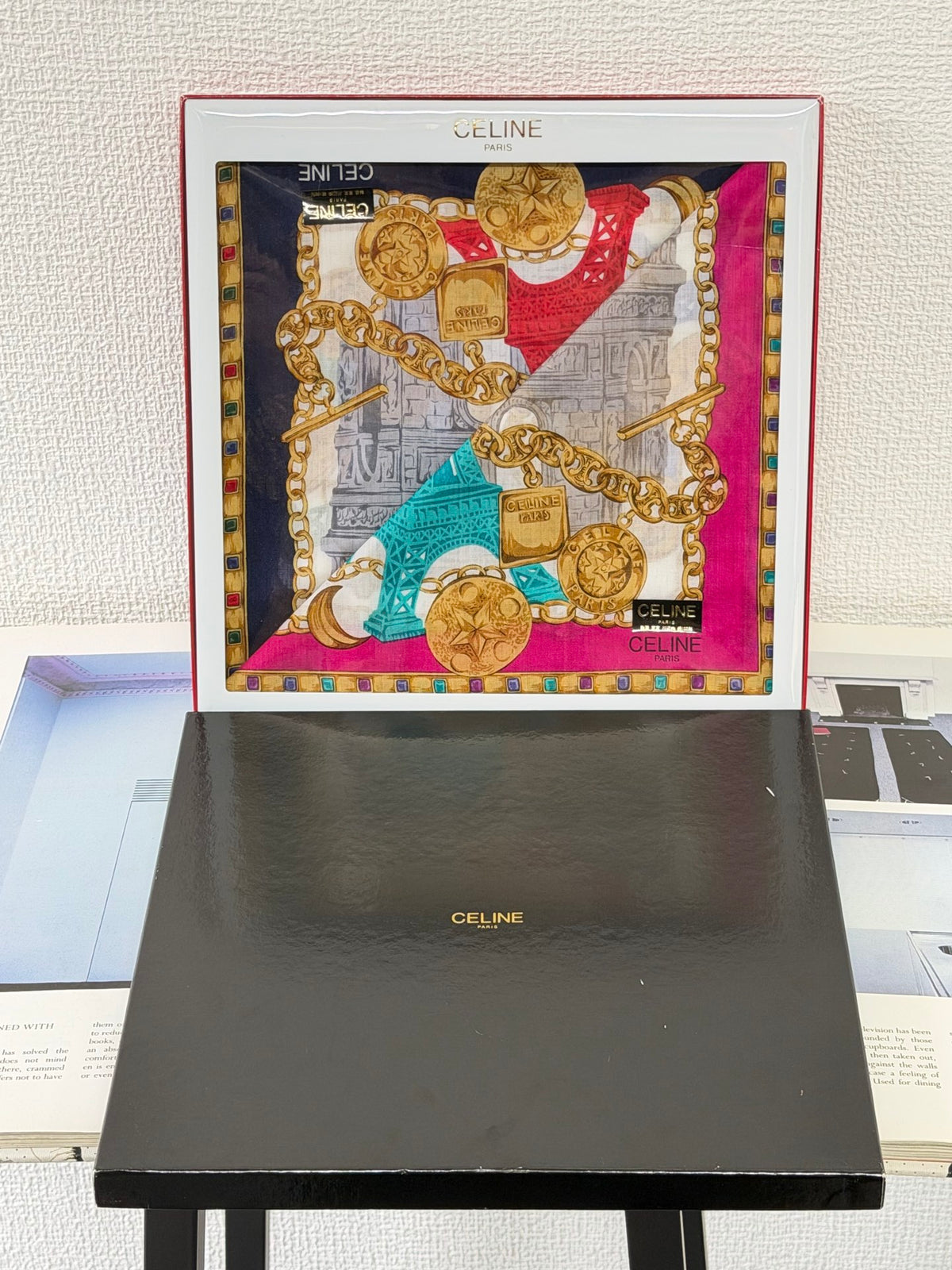 Celine Paris Landmarks & Golden Chain Silk Scarf