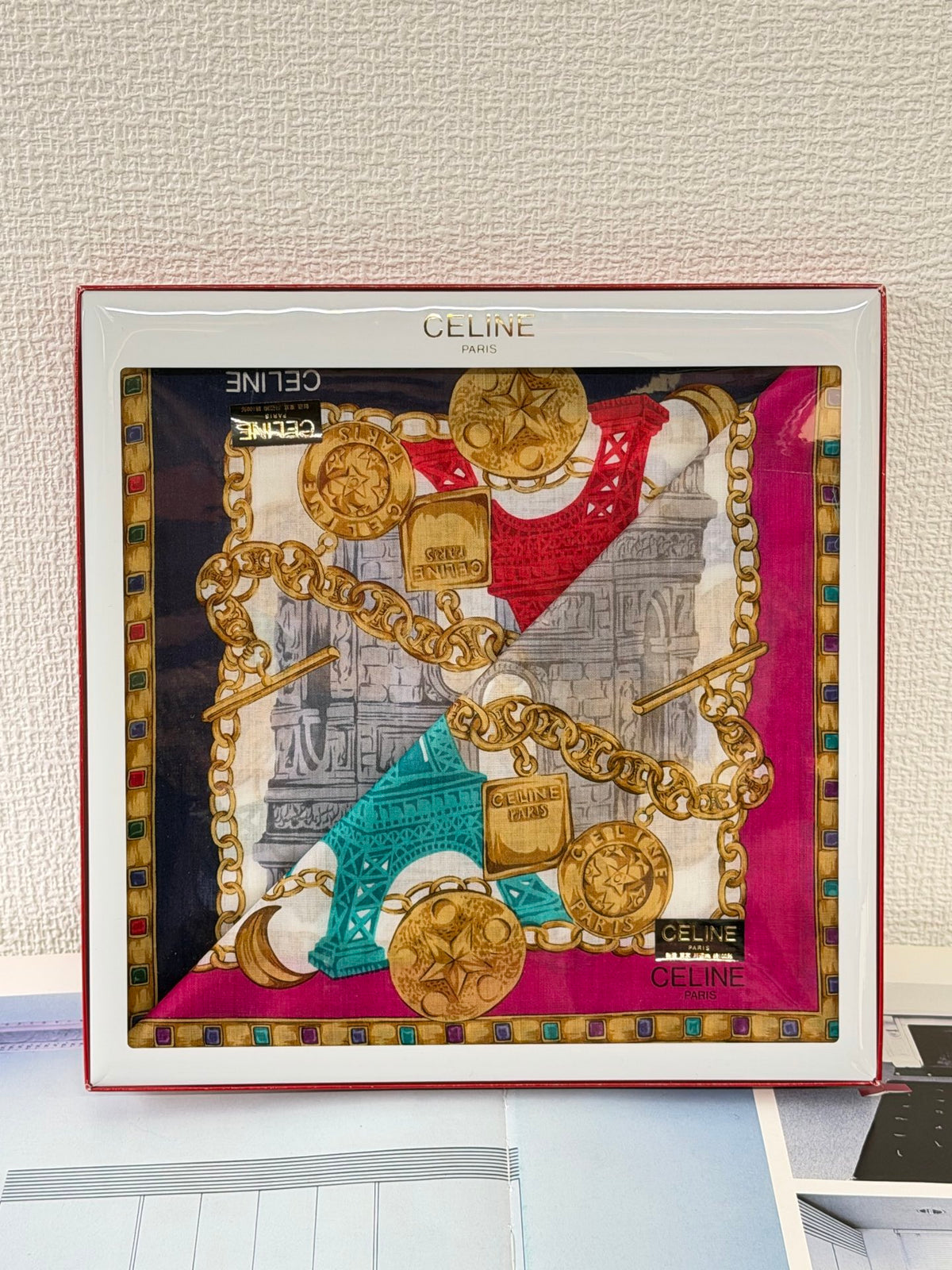 Celine Paris Landmarks & Golden Chain Silk Scarf