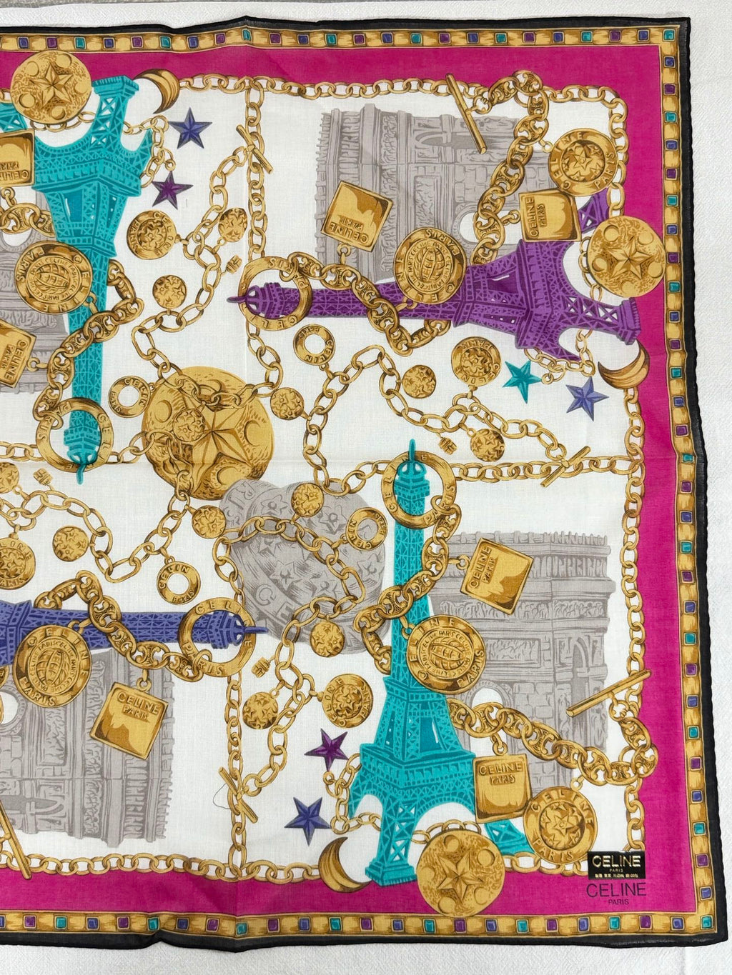 Celine Paris Landmarks & Golden Chain Silk Scarf