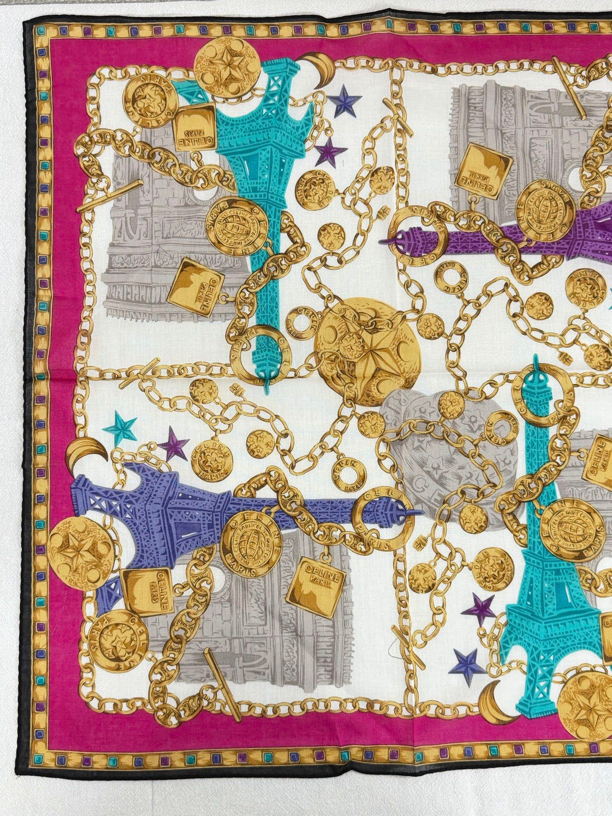 Celine Paris Landmarks & Golden Chain Silk Scarf