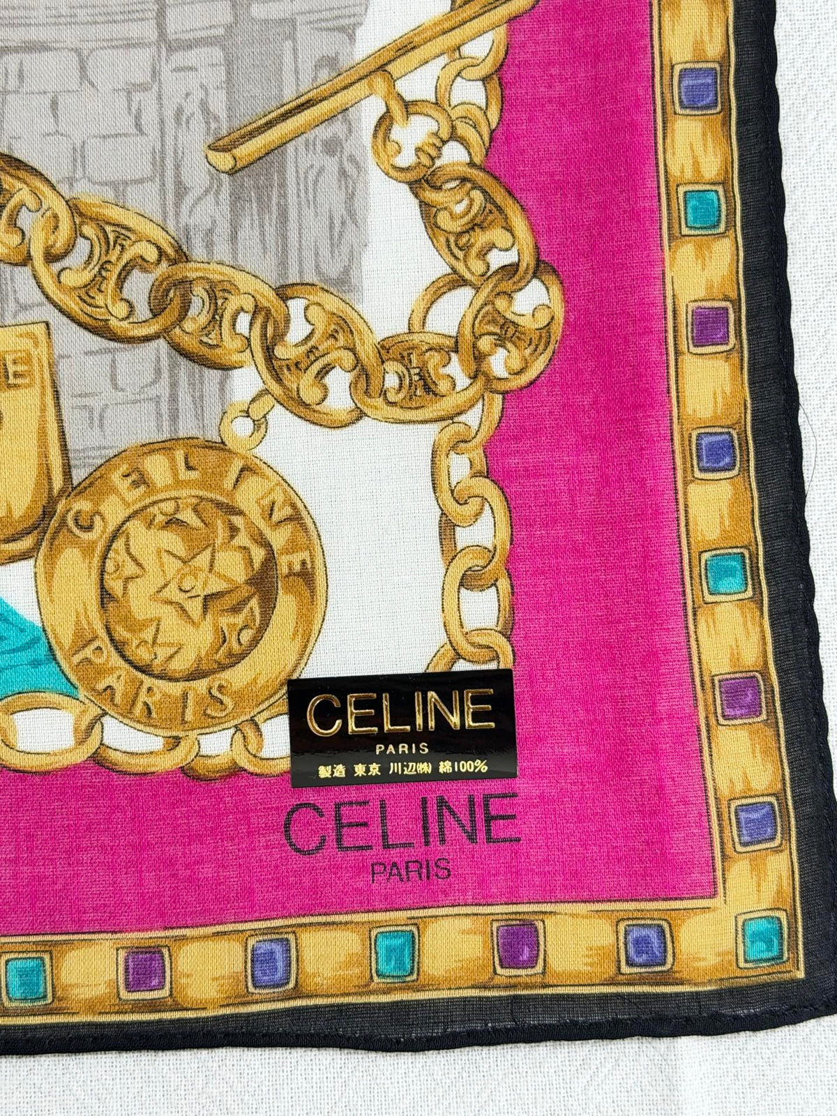 Celine Paris Landmarks & Golden Chain Silk Scarf