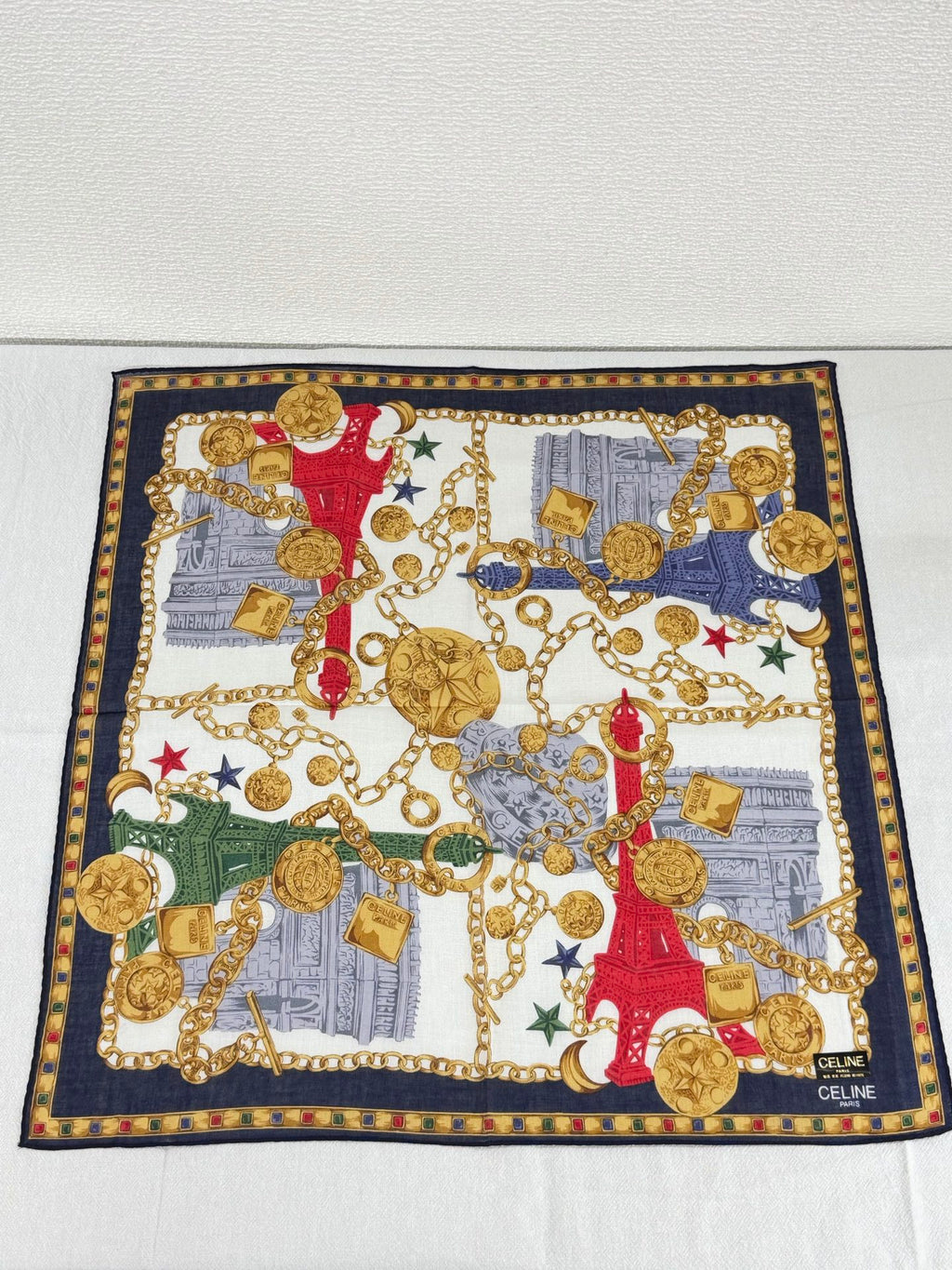 Celine Paris Landmarks & Golden Chain Silk Scarf