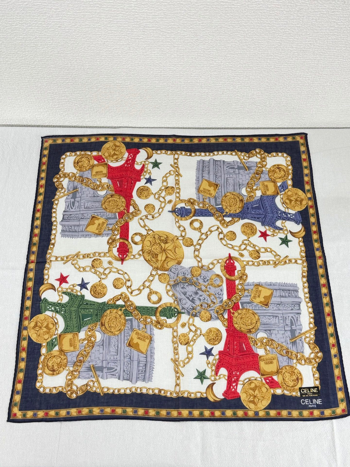 Celine Paris Landmarks & Golden Chain Silk Scarf