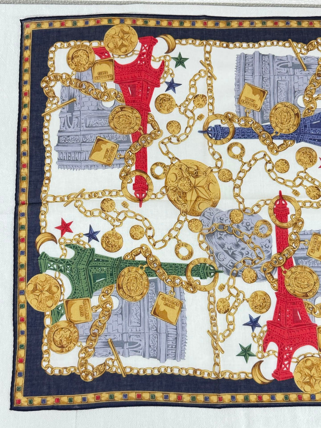 Celine Paris Landmarks & Golden Chain Silk Scarf