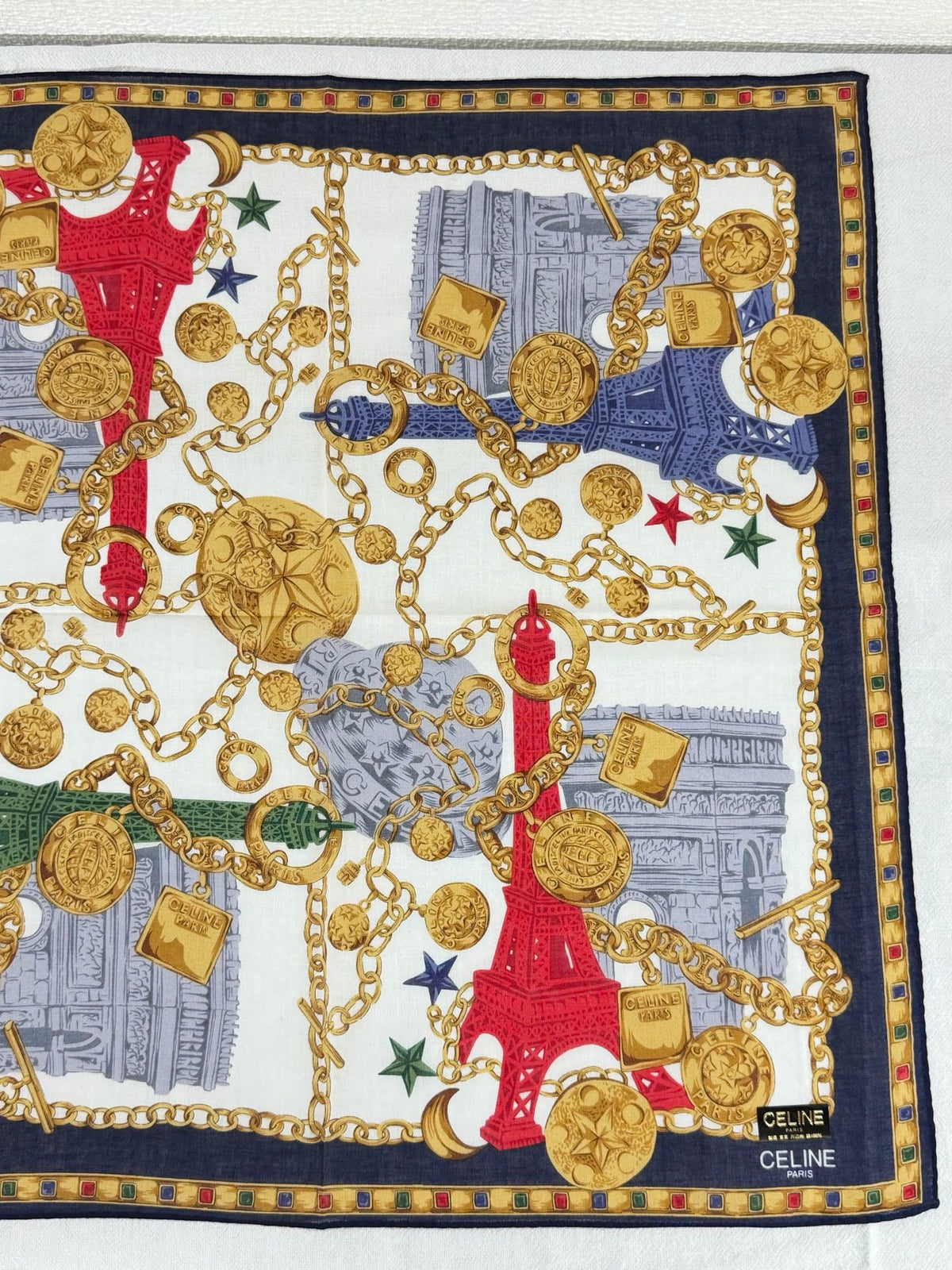 Celine Paris Landmarks & Golden Chain Silk Scarf