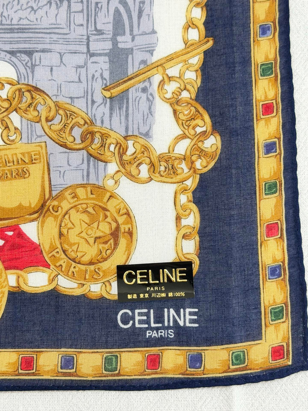 Celine Paris Landmarks & Golden Chain Silk Scarf