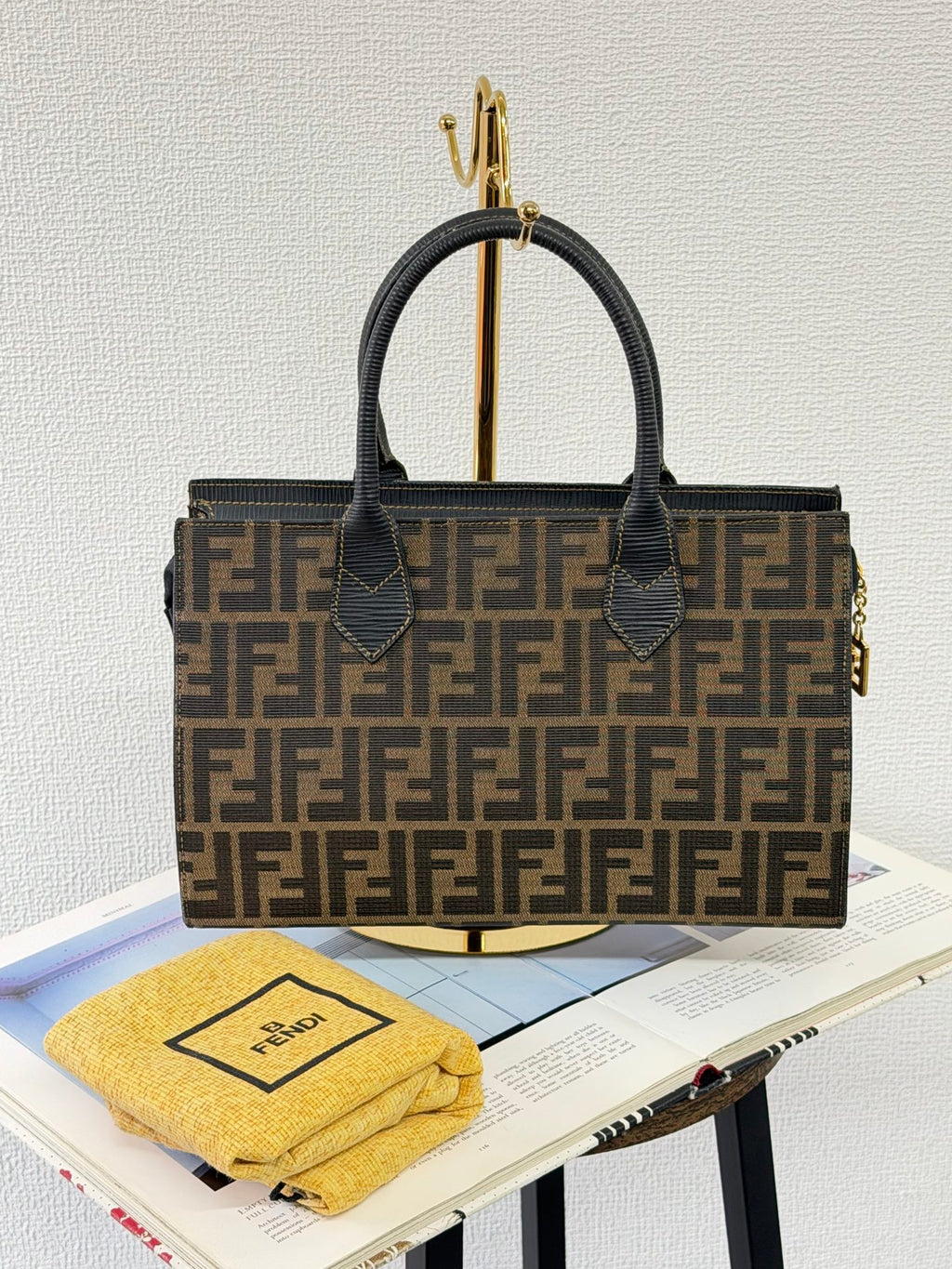 Fendi Vintage Zucca FF Pattern Canvas Leather Tote Handbag